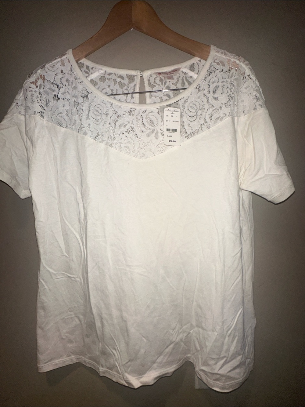 Brooks Brothers White Lace Yoke Women's Top - Classic Short Sleeve XL NWT